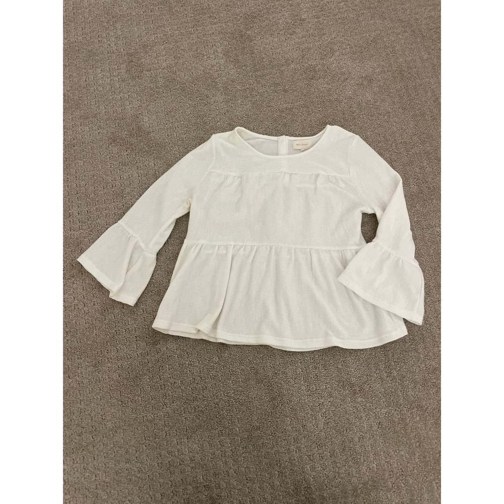 Melloday White Knit Ruffle Tier Long Sleeve Top Small